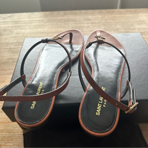 Saint Laurent Brown Cassandra Flat Sandals 41 - Picture 3 of 7